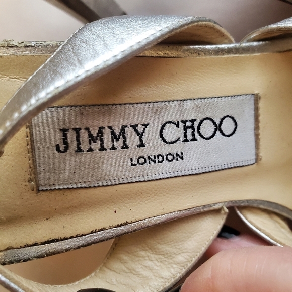 Jimmy choo  silver ankle strap sandals.  36 1/2. Flawed gem - Picture 4 of 10
